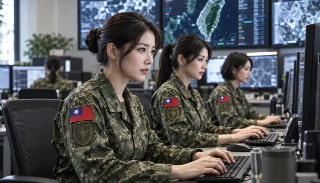 Elegant military team working in an operations center - illustrative image